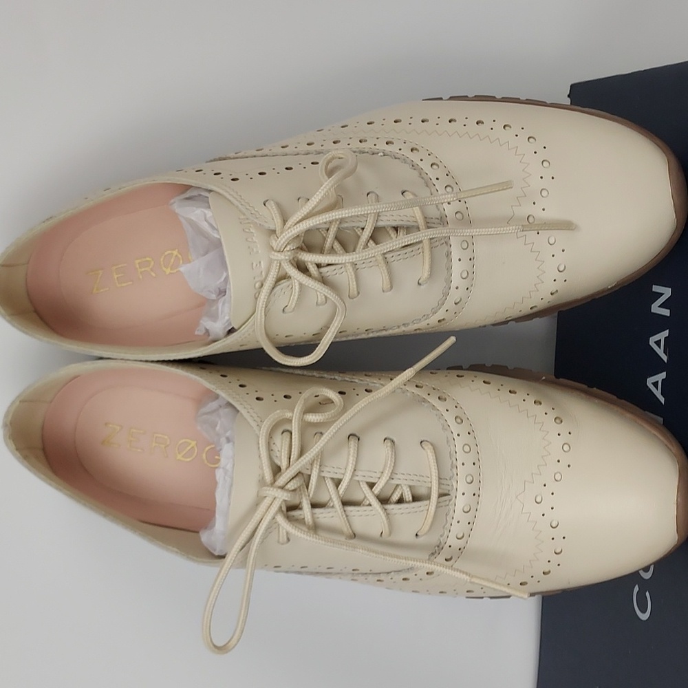 Cole Haan Cream Wingtip Sneakers with Brown Sole - Picture 2 of 13